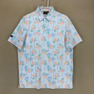 Sunday Swagger Men's Large L White Pineapple Palm Tree Golf Polo Shirt